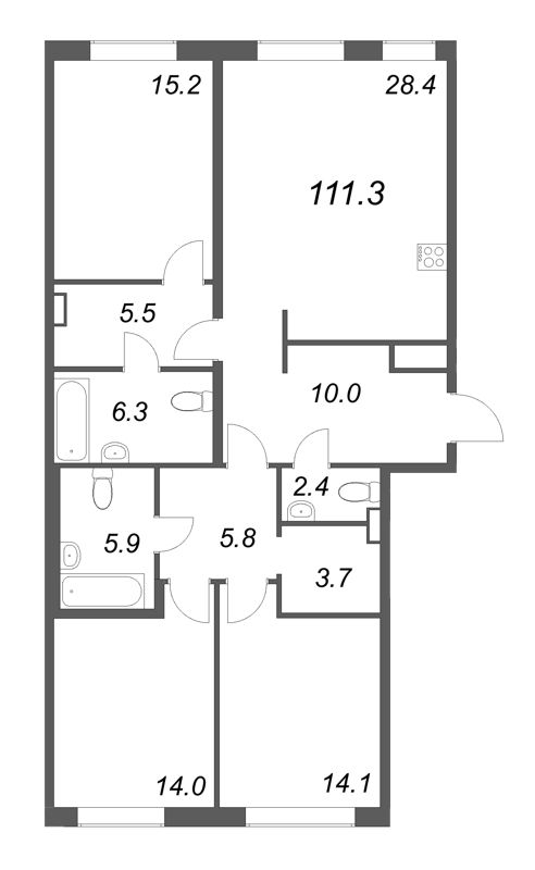 4 ккв (Евро) 111,3 м²