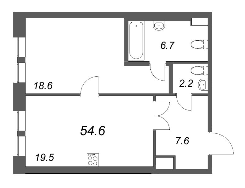 2 ккв (Евро) 54,6 м²