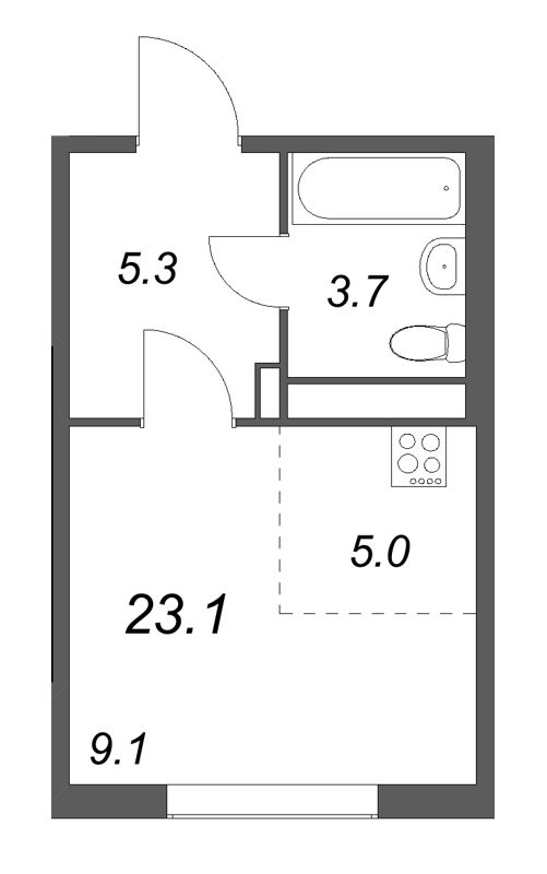 Студия 23,1 м²
