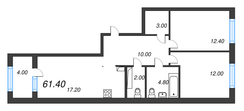 3 ккв (Евро) 61,4 м²