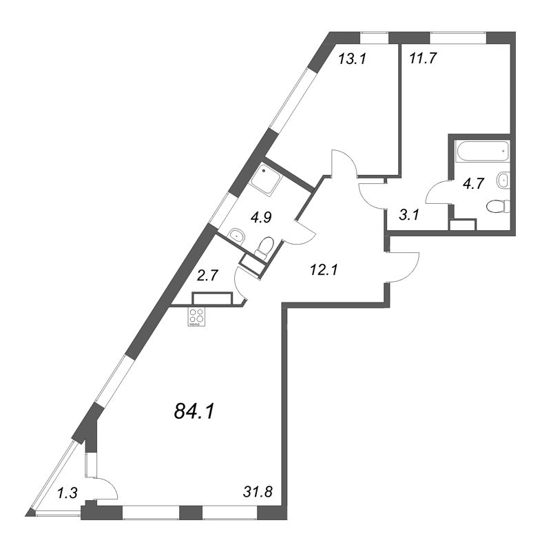 3 ккв (Евро) 84,1 м²