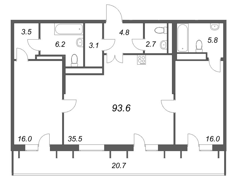3 ккв (Евро) 93,6 м²