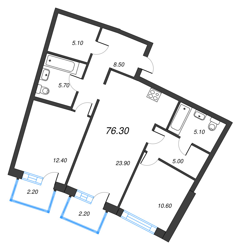 3 ккв (Евро) 76,3 м²