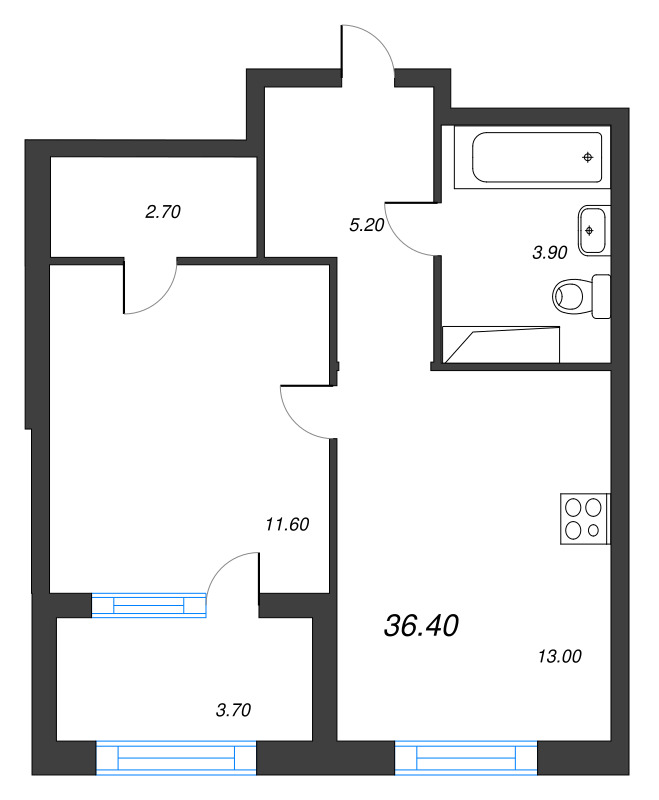 1 ккв 36,4 м²