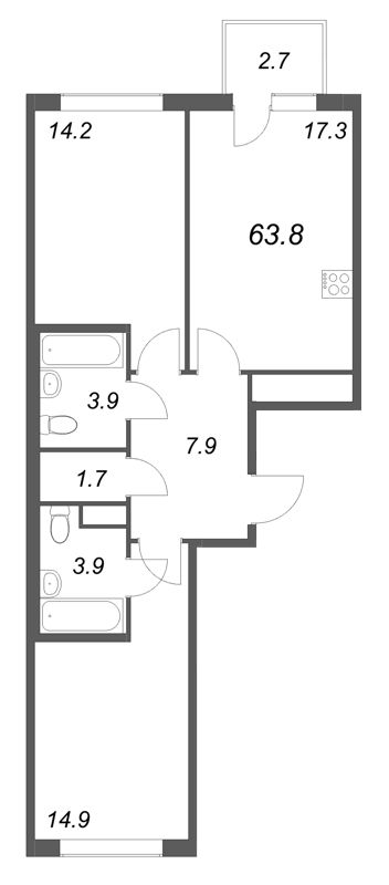 3 ккв (Евро) 63,8 м²