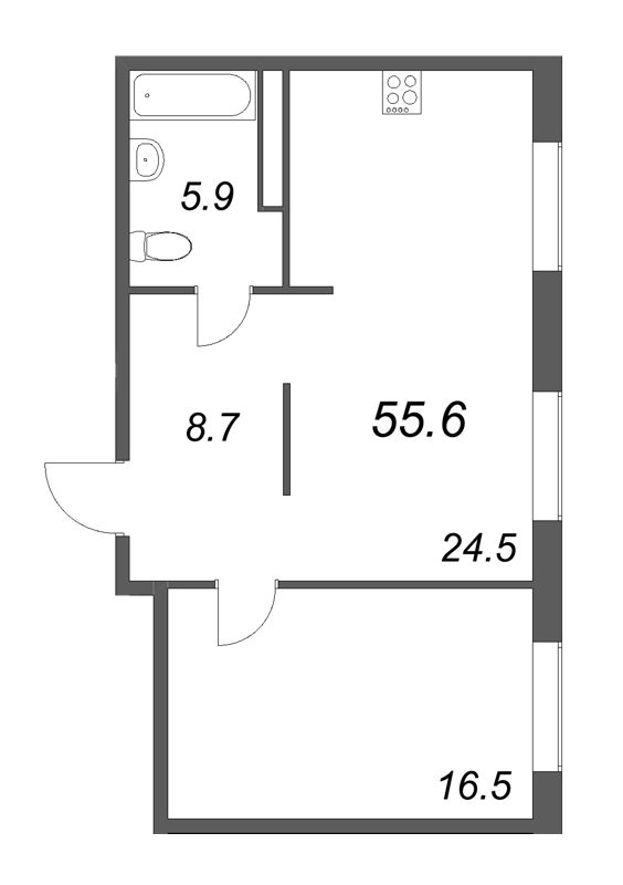 2 ккв (Евро) 55,6 м²