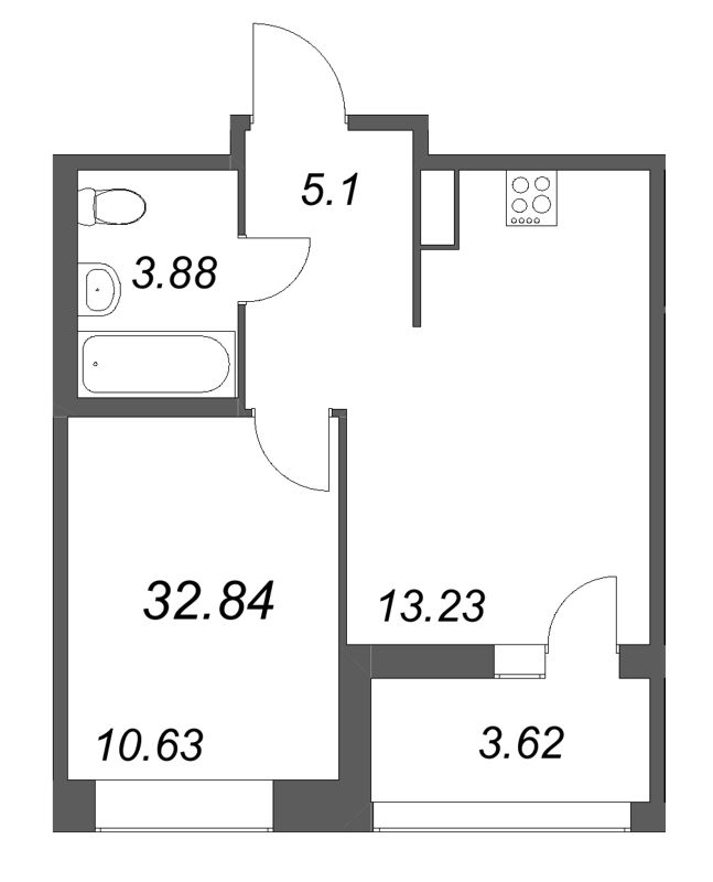 1 ккв 32,8 м²