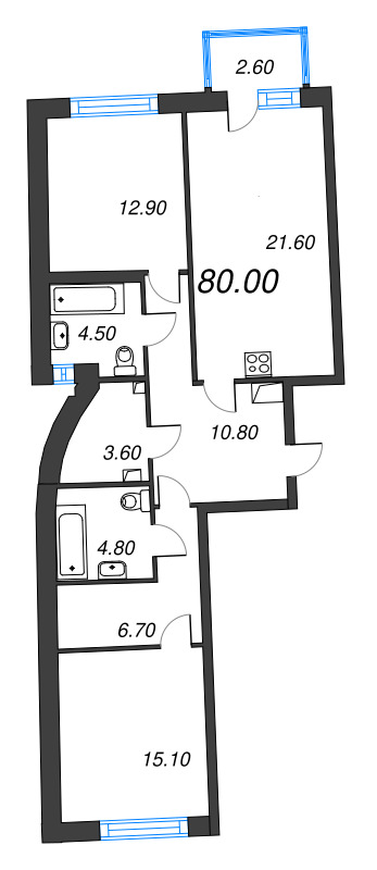 3 ккв (Евро) 80 м²