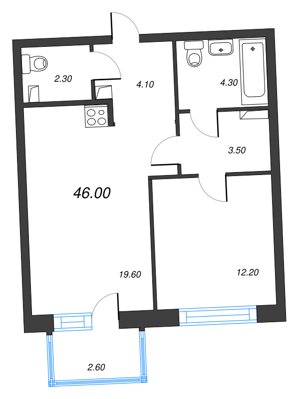 2 ккв (Евро) 46 м²