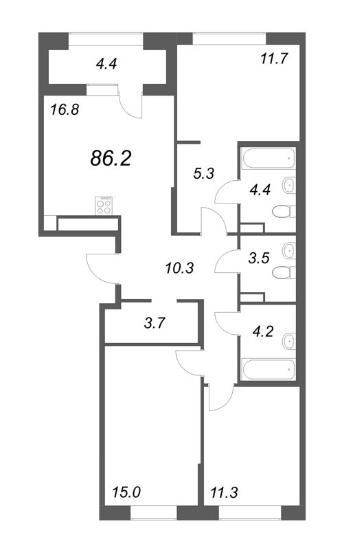 3 ккв 86,2 м²