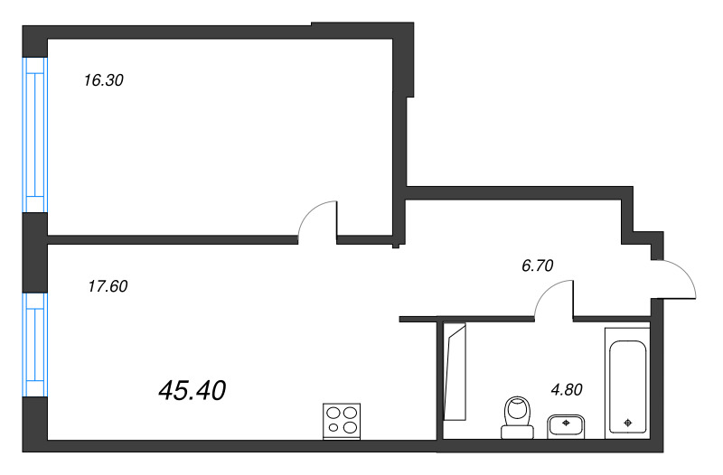 2 ккв (Евро) 45,4 м²