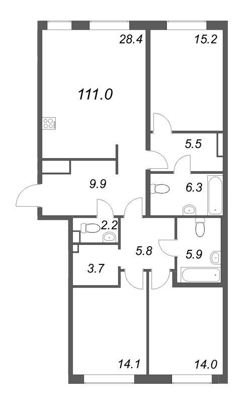 4 ккв (Евро) 111 м²