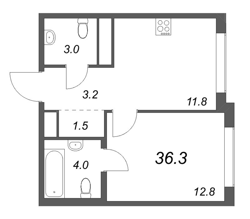 1 ккв 36,3 м²