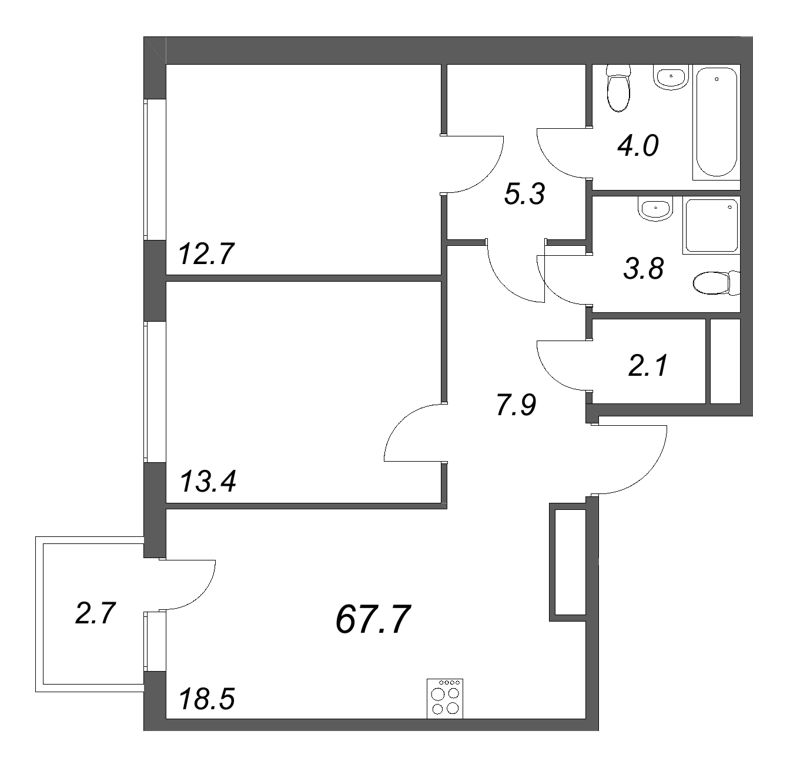 3 ккв (Евро) 67,7 м²