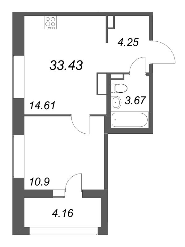 1 ккв 33,4 м²