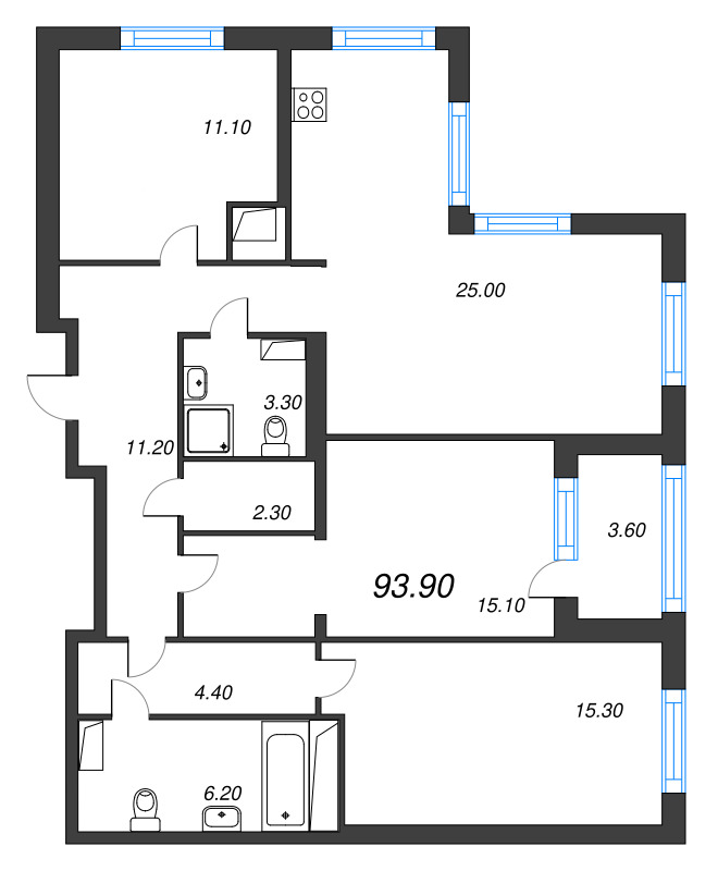 4 ккв (Евро) 93,9 м²