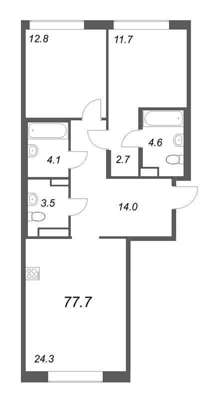 3 ккв (Евро) 77,7 м²