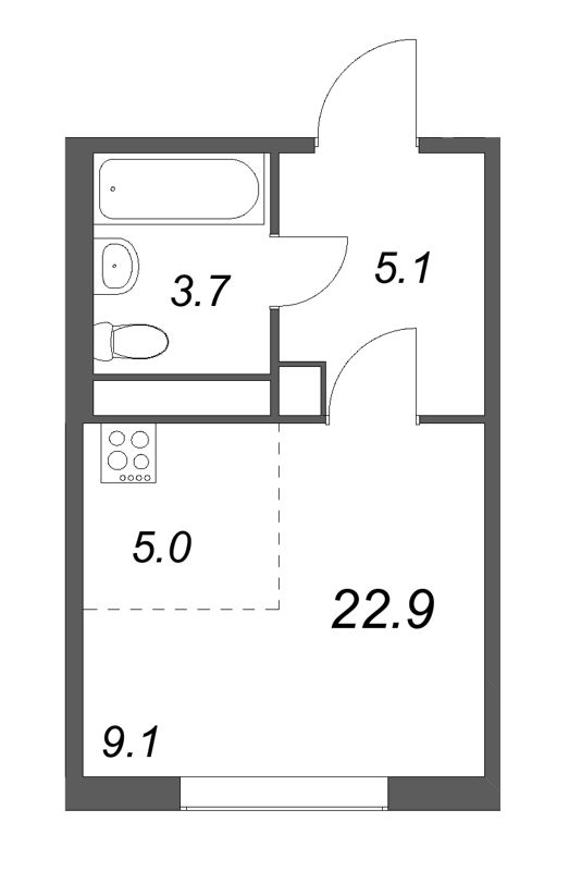 Студия 22,9 м²