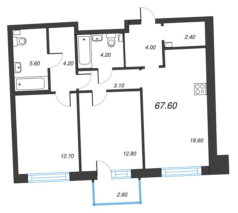 3 ккв (Евро) 67,6 м²