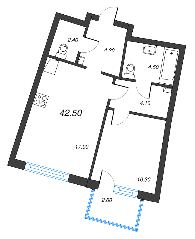 2 ккв (Евро) 42,5 м²