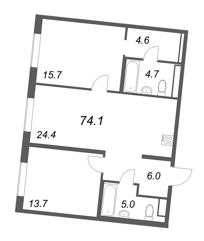 3 ккв (Евро) 74,1 м²