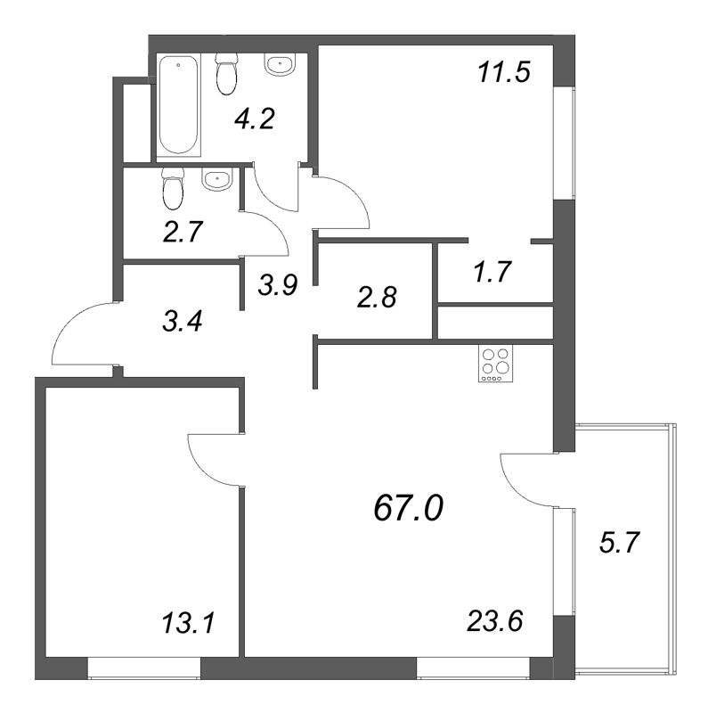 3 ккв (Евро) 67 м²