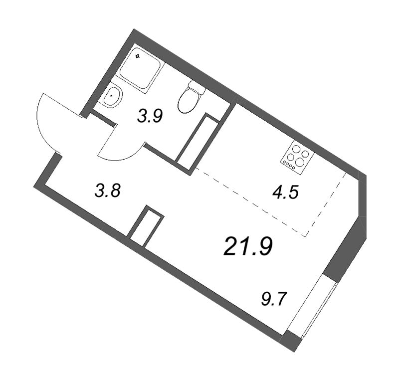 Студия 21,9 м²