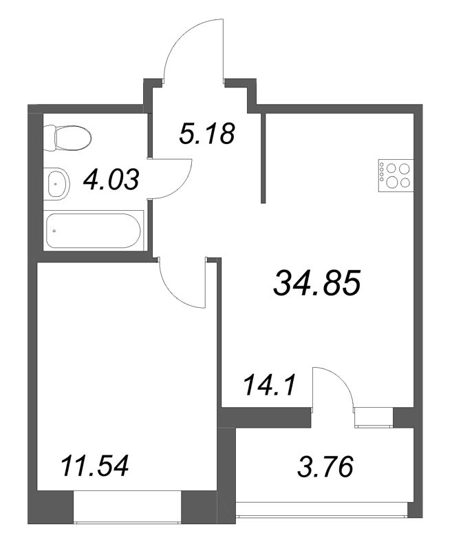 1 ккв 34,9 м²
