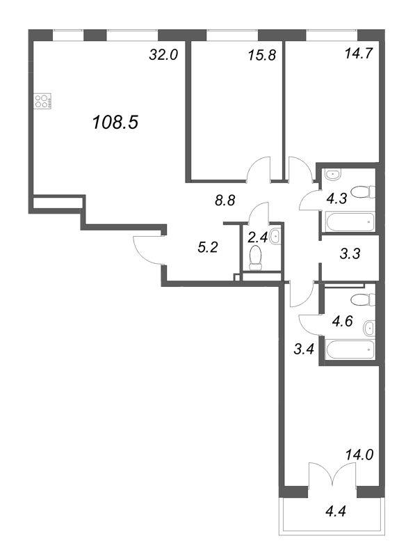 4 ккв (Евро) 108,6 м²