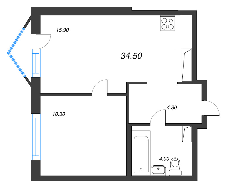 2 ккв (Евро) 34,5 м²