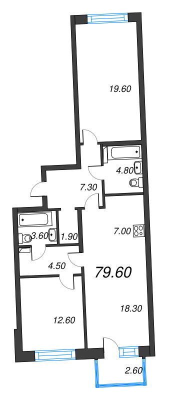 3 ккв (Евро) 79,6 м²