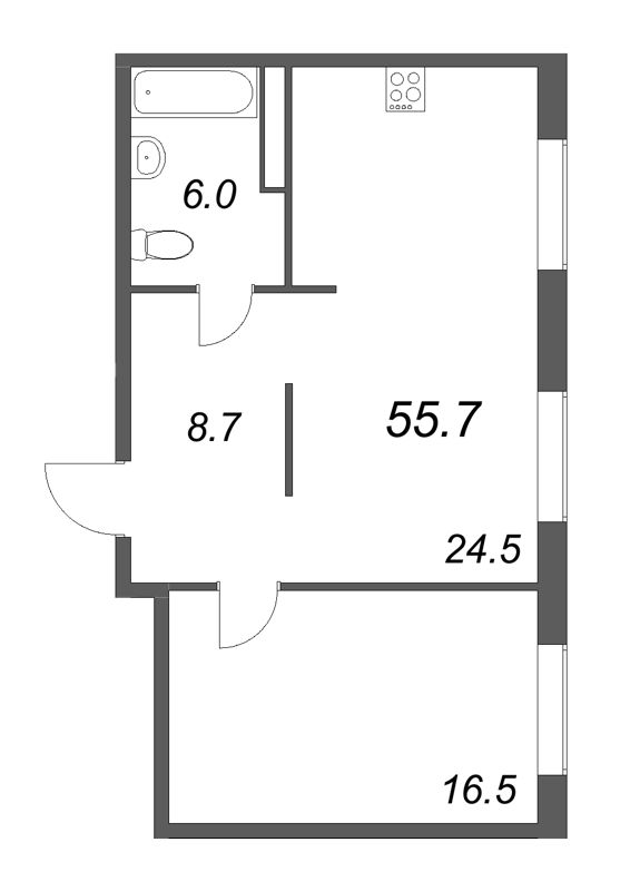 2 ккв (Евро) 55,7 м²