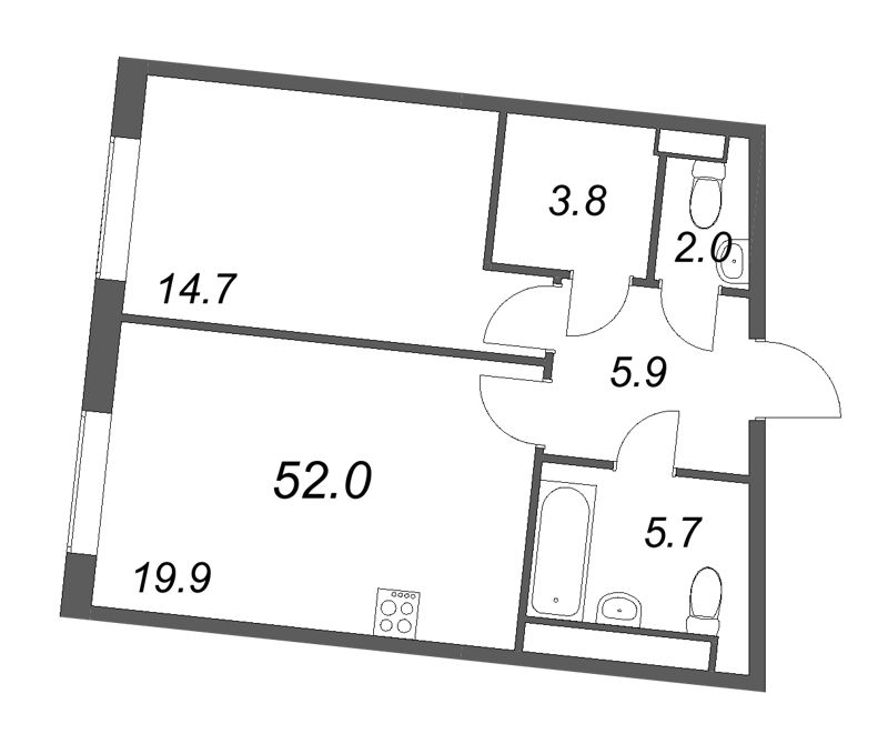 2 ккв (Евро) 52,2 м²