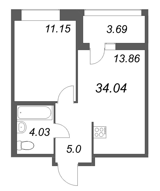 1 ккв 34 м²