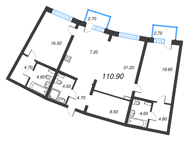 3 ккв (Евро) 110,9 м²