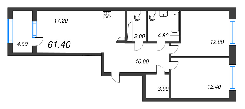 3 ккв (Евро) 61,4 м²