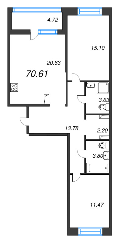 3 ккв (Евро) 70,6 м²