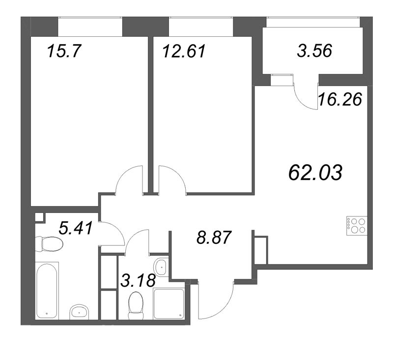 3 ккв (Евро) 62 м²