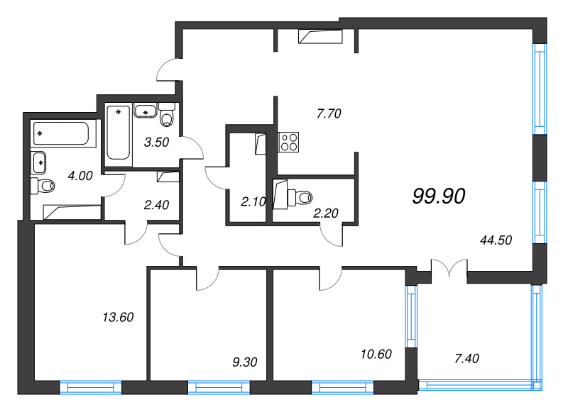 4 ккв (Евро) 99,9 м²