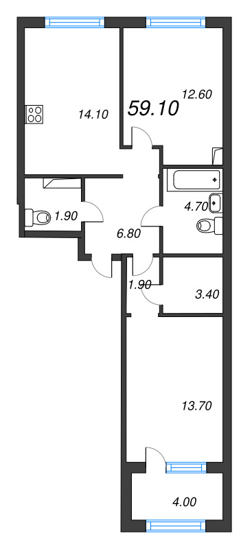 2 ккв 59,1 м²