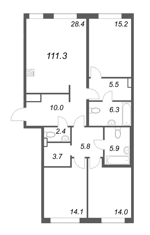 4 ккв (Евро) 111,3 м²