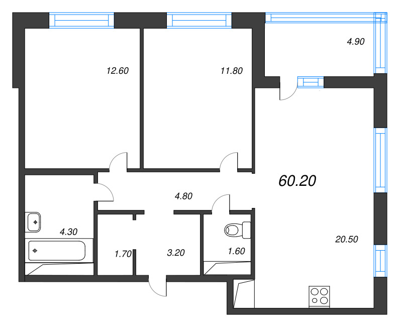 3 ккв (Евро) 60,2 м²