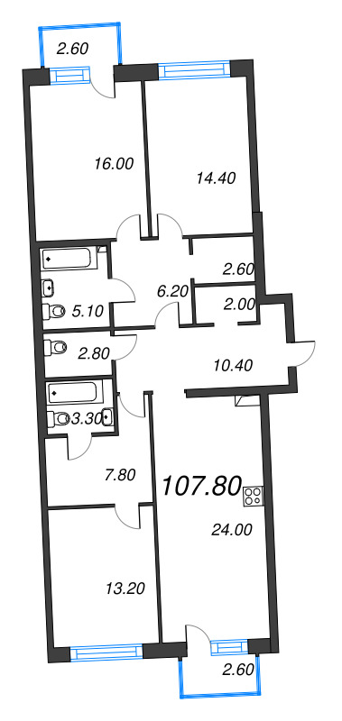 4 ккв (Евро) 107,8 м²