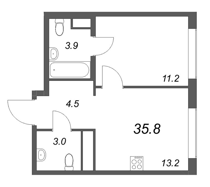 1 ккв 35,8 м²