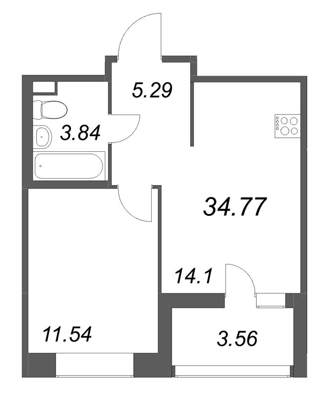 1 ккв 34,8 м²