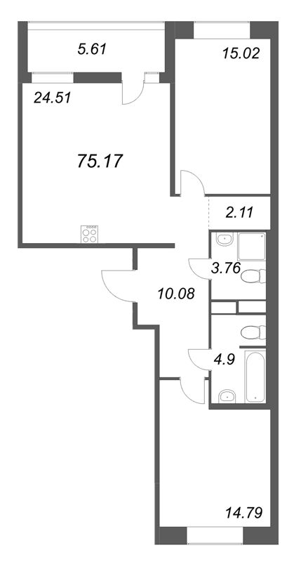 3 ккв (Евро) 75,2 м²