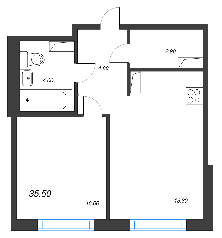 1 ккв 35,5 м²
