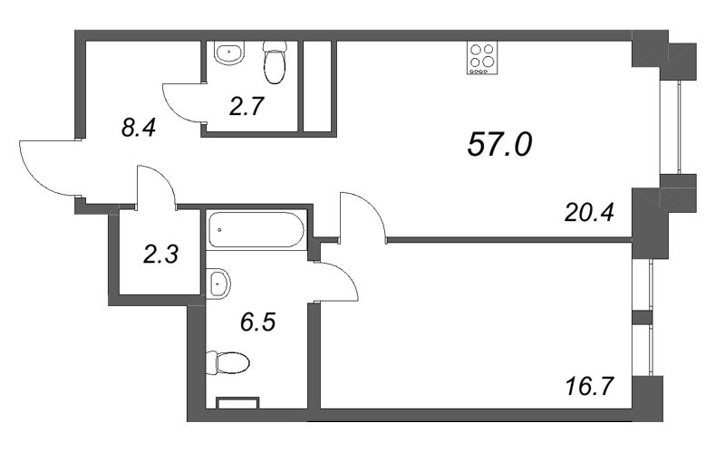 2 ккв (Евро) 57 м²