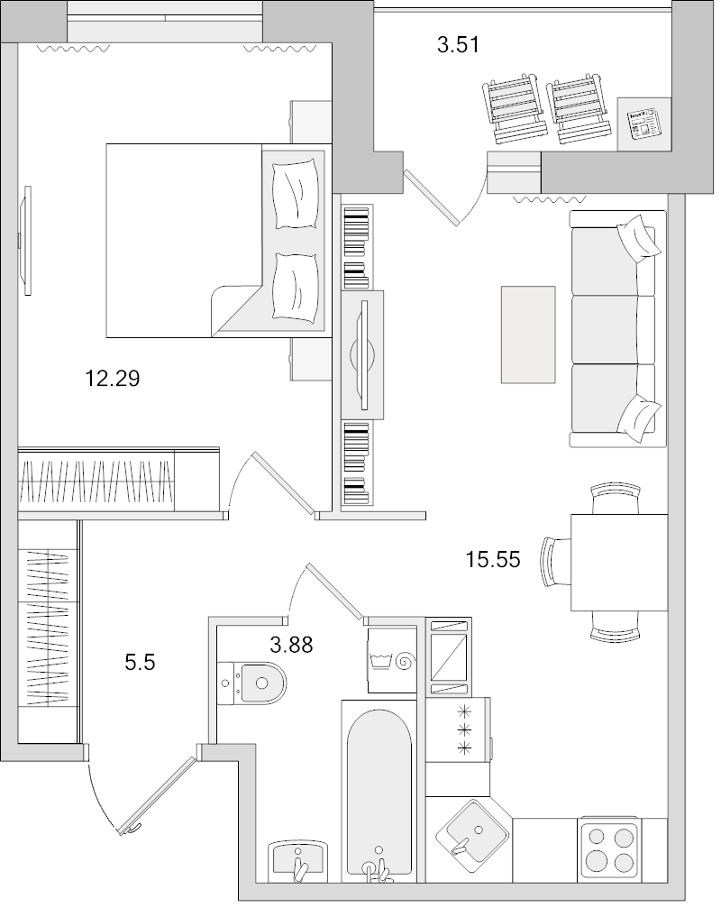 2 ккв (Евро) 40,7 м²