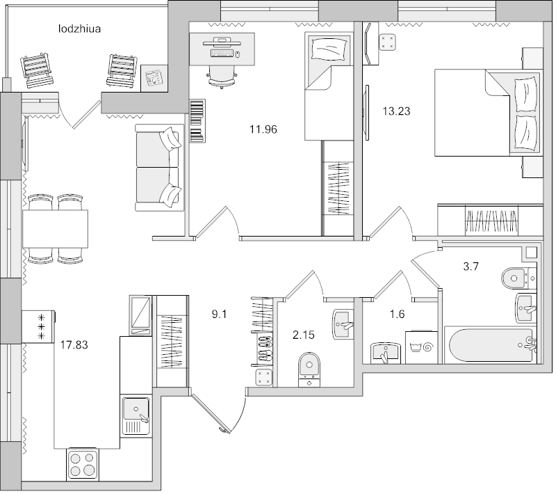3 ккв (Евро) 64,2 м²